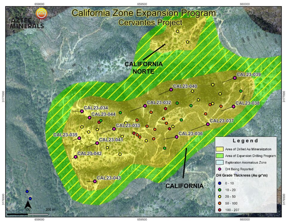Aztec Minerals reporta múltiples intercepciones de oro en proyecto Cervantes en Sonora