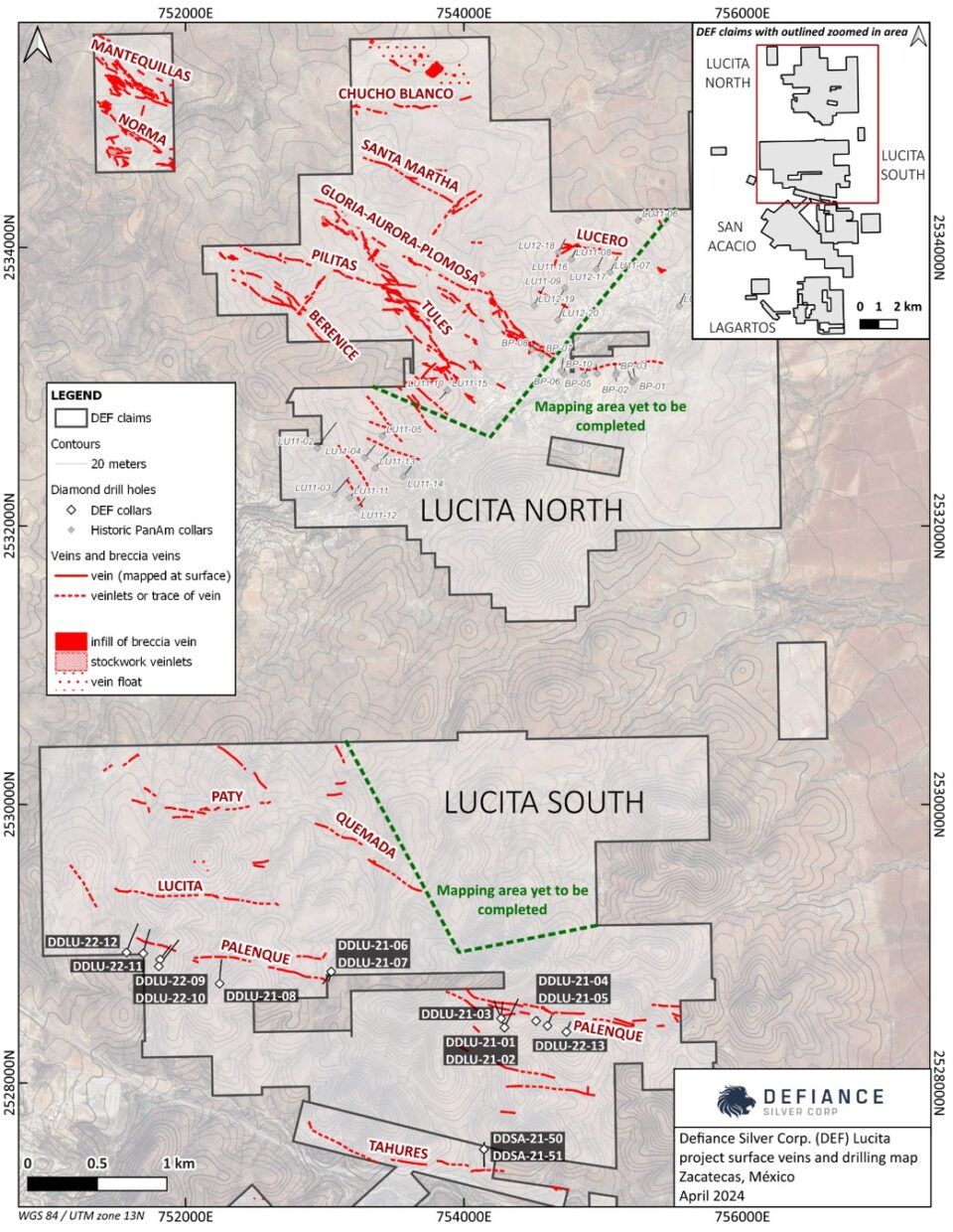 Defiance Silver Corp. brindó una actualización sobre los resultados de la actual campaña de mapeo y muestreo de superficie en su propiedad Lucita en Zacatecas.