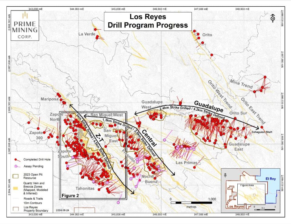 Prime Mining cruza mineralización de oro de alta ley en Los Reyes en Sinaloa