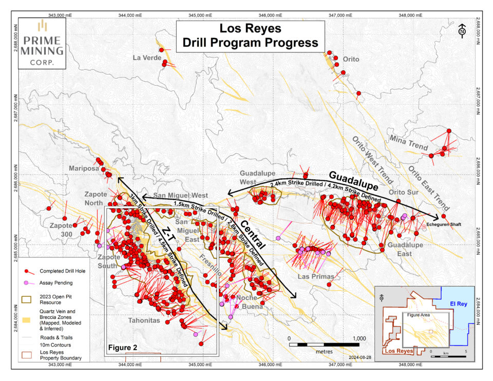 Prime Mining Corp. informa los resultados de la perforación de expansión del proyecto Los Reyes, ubicado en el estado de Sinaloa.