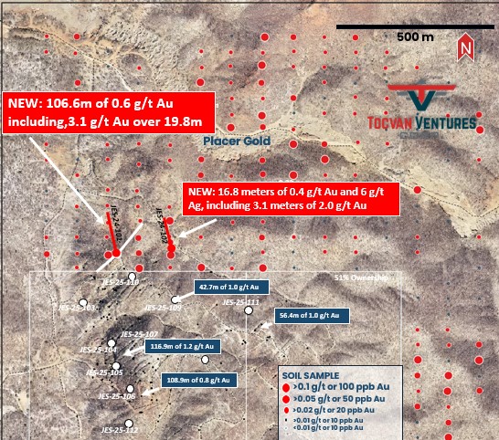 Tocvan Ventures descubre oro de alto grado en área de expansión en el Gran Pilar