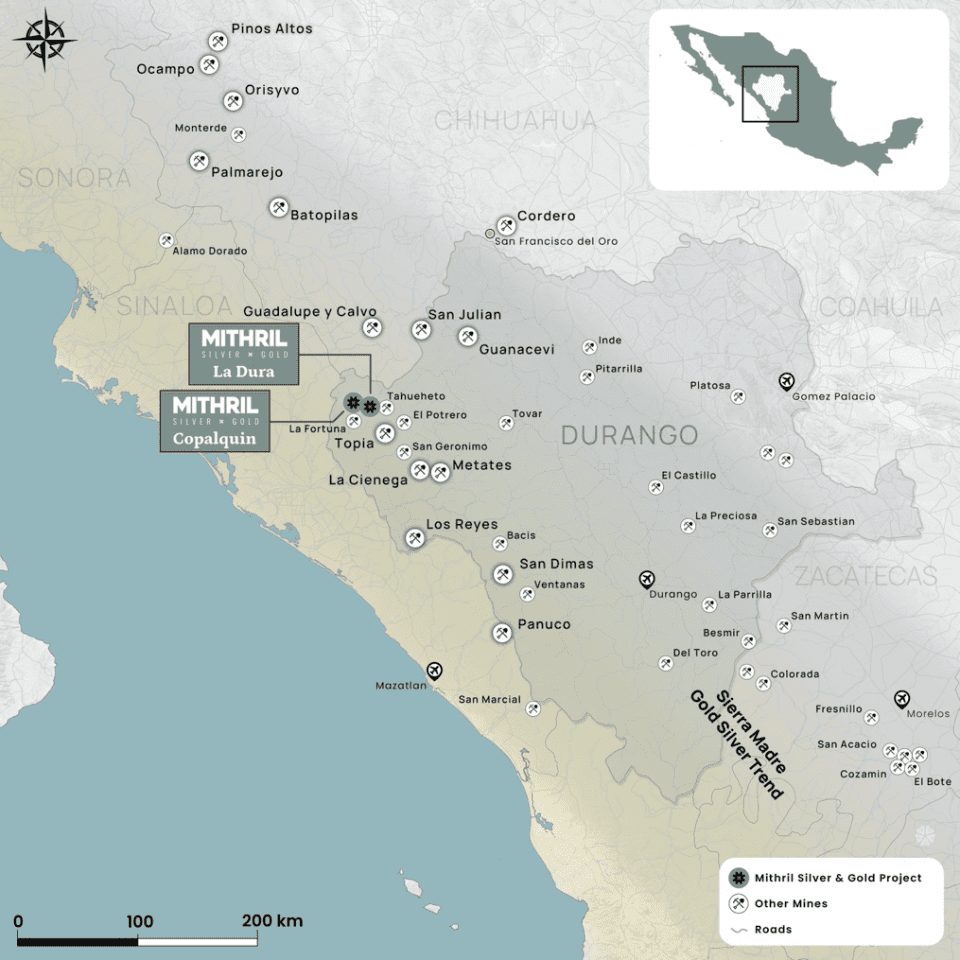 Mithril Silver confirma mineralización de alta ley en Distrito Copalquín en Durango
